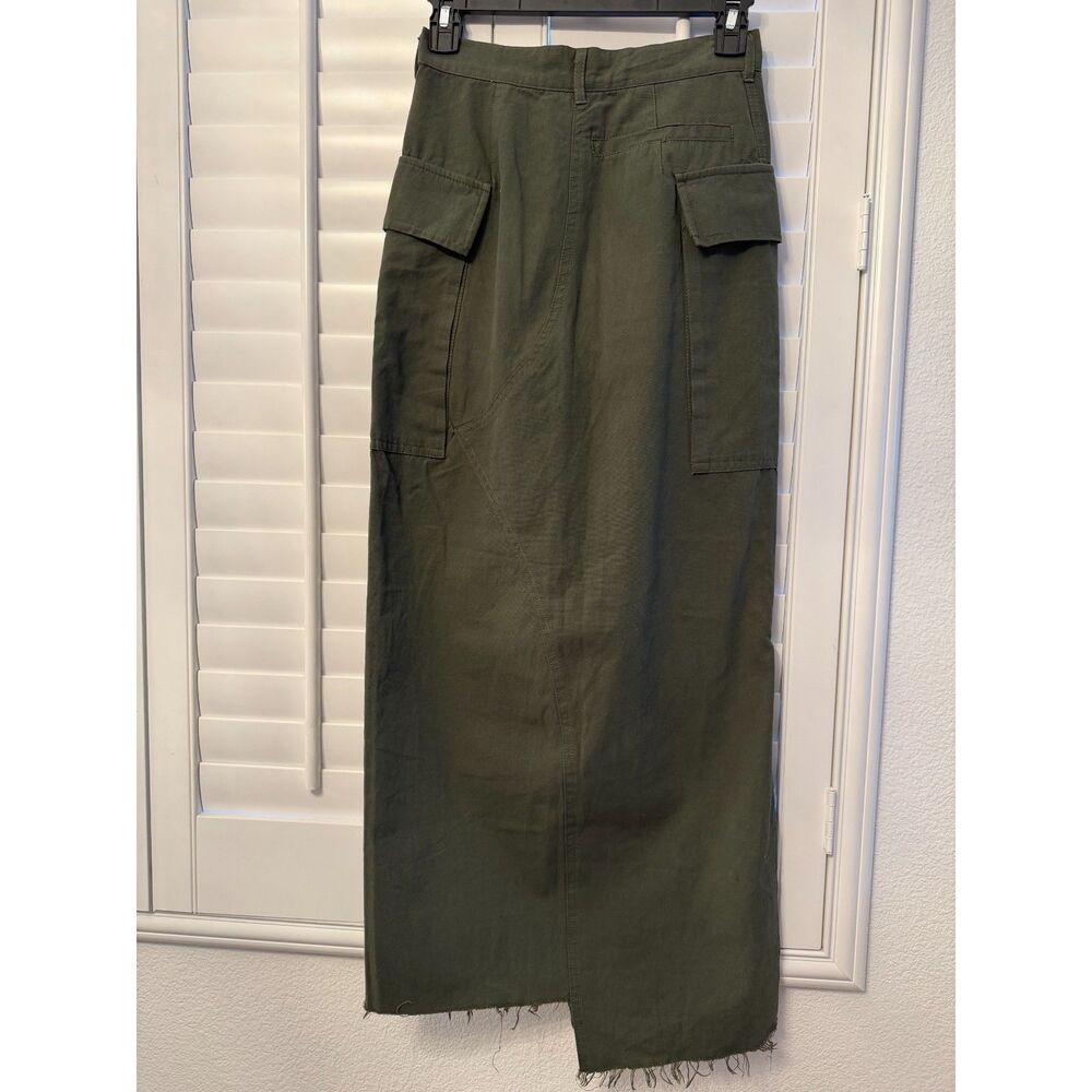 Local European Olive Green Cargo Maxi Skirt Side Slit Frayed Raw Hem Size XS